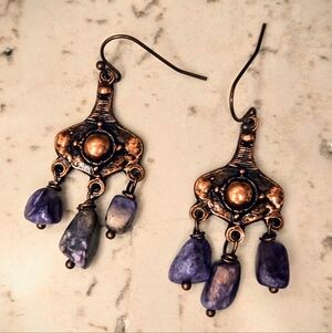 Steppe Warrior's Purple Siberian Charoite In Rugged Antique Copper Earrings